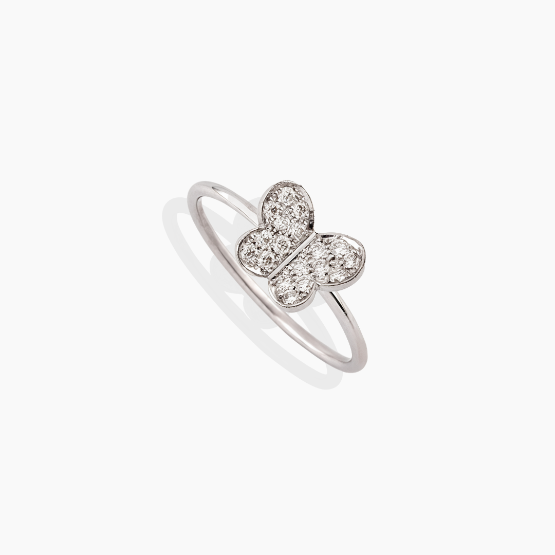 Anillo mariposa mediana de oro blanco de 18 quilates con diamantes blancos naturales