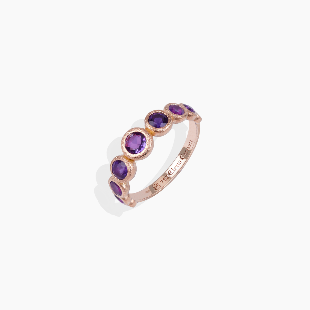 Anillo de oro rosa 18k con amatistas naturales — Colección 9 Bubbles | By Elena Carrera