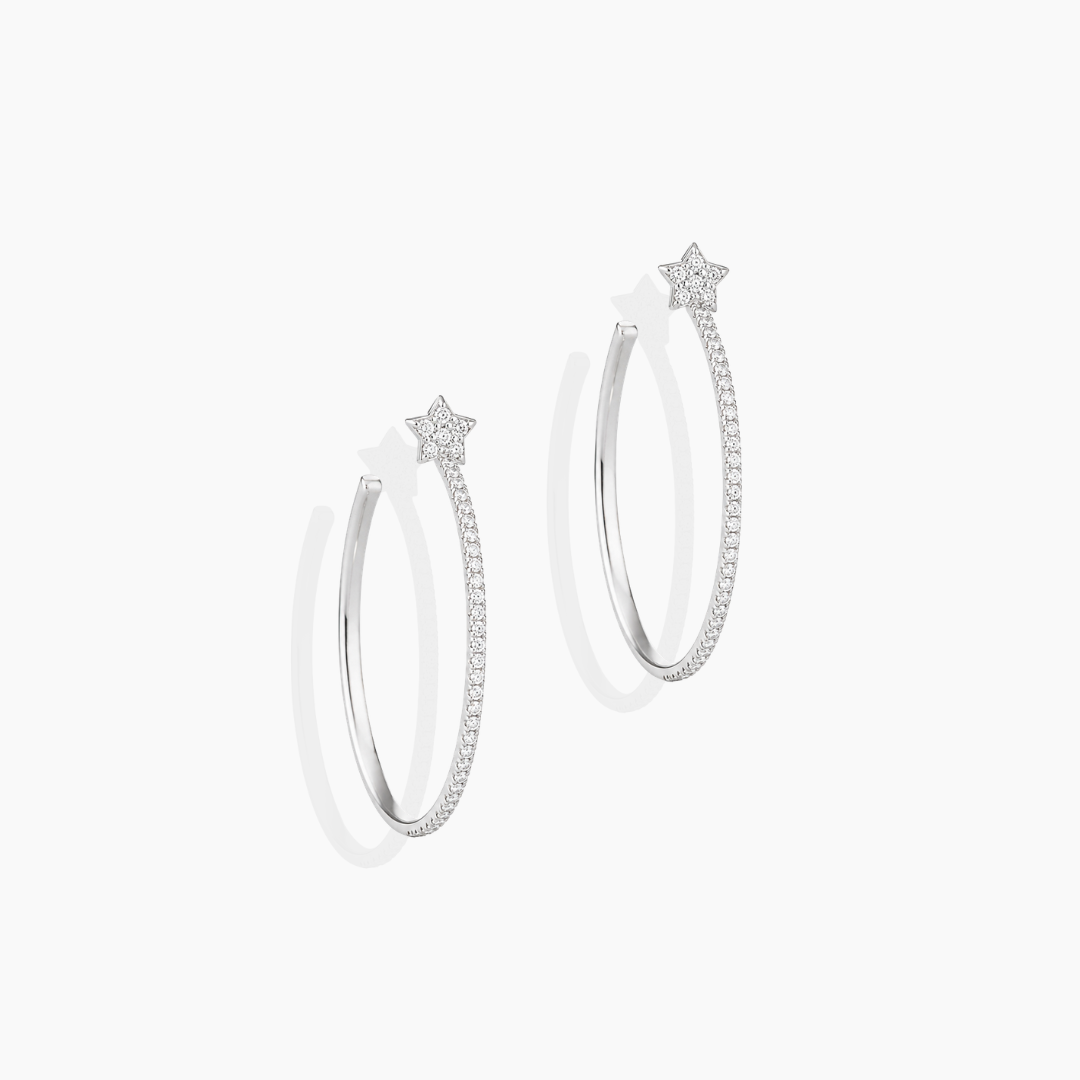 Aros Estrella de oro blanco 18k con diamantes talla brillante en pavé de By Elena Carrera