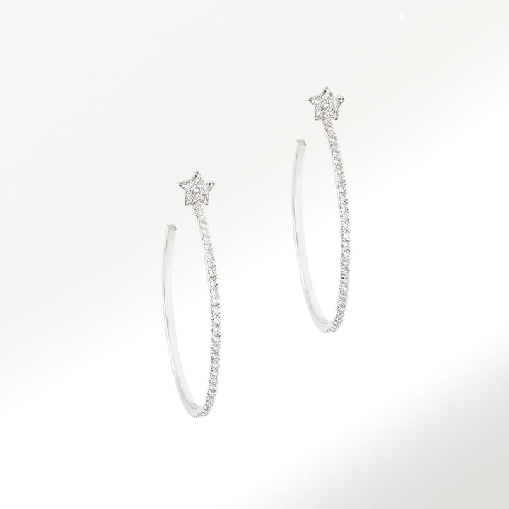 Aros Hoops Estrellas Oro Blanco Diamantes
