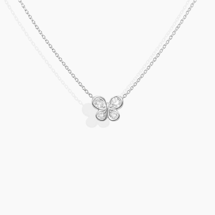 Collar Mariposa Mini de oro blanco 18k con diamantes naturales