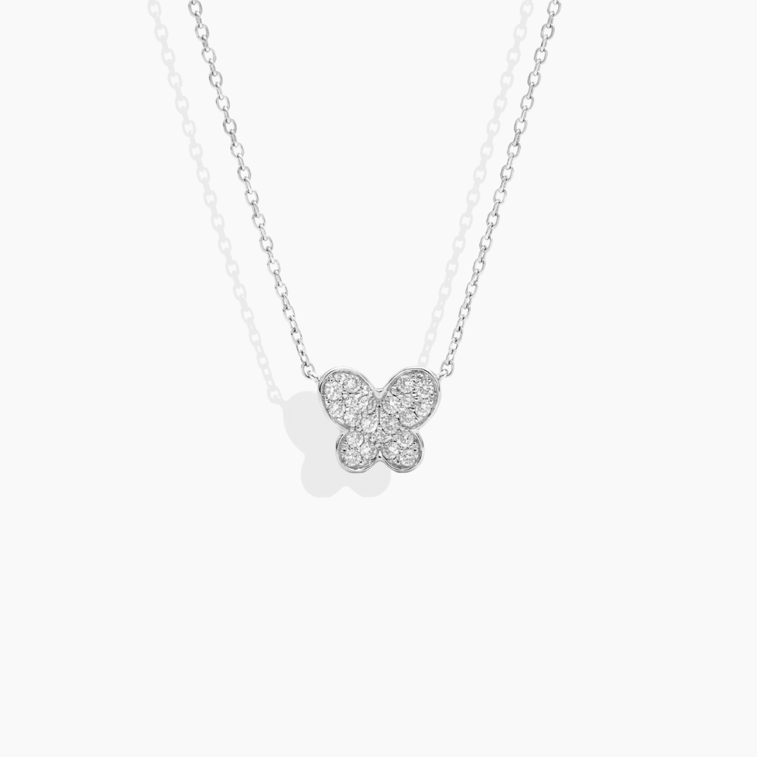 Collar Mariposa Diamantes Mediano — Collar de oro blanco 18k con diamantes