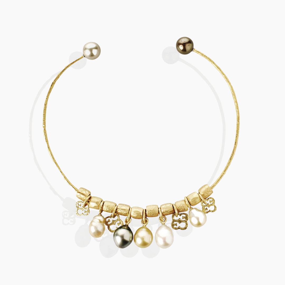 Collar Pieza Única en oro amarillo 18k con perlas australianas y de Tahití de By Elena Carrera