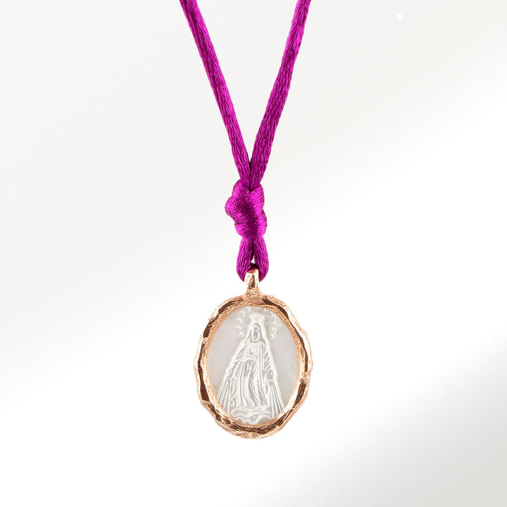 Medalla Virgen Madreperla Oro Rosa