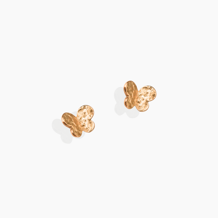 Pendientes mariposa mini en oro rosa de 18 quilates con acabado textura arena