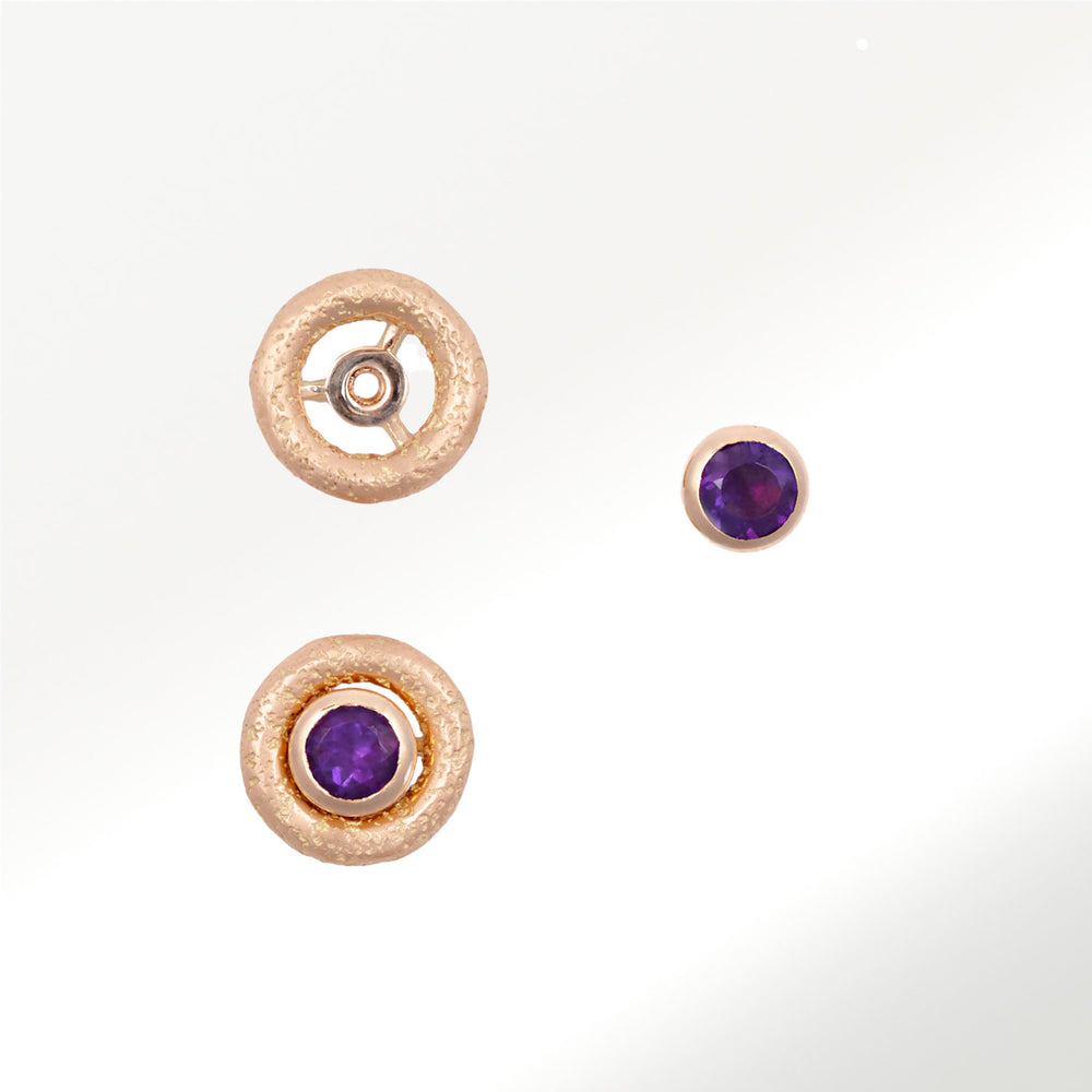 pendientes coleccion bubbles de by Elena Carrera en oro rosa 18 kts y amatistas desmontables