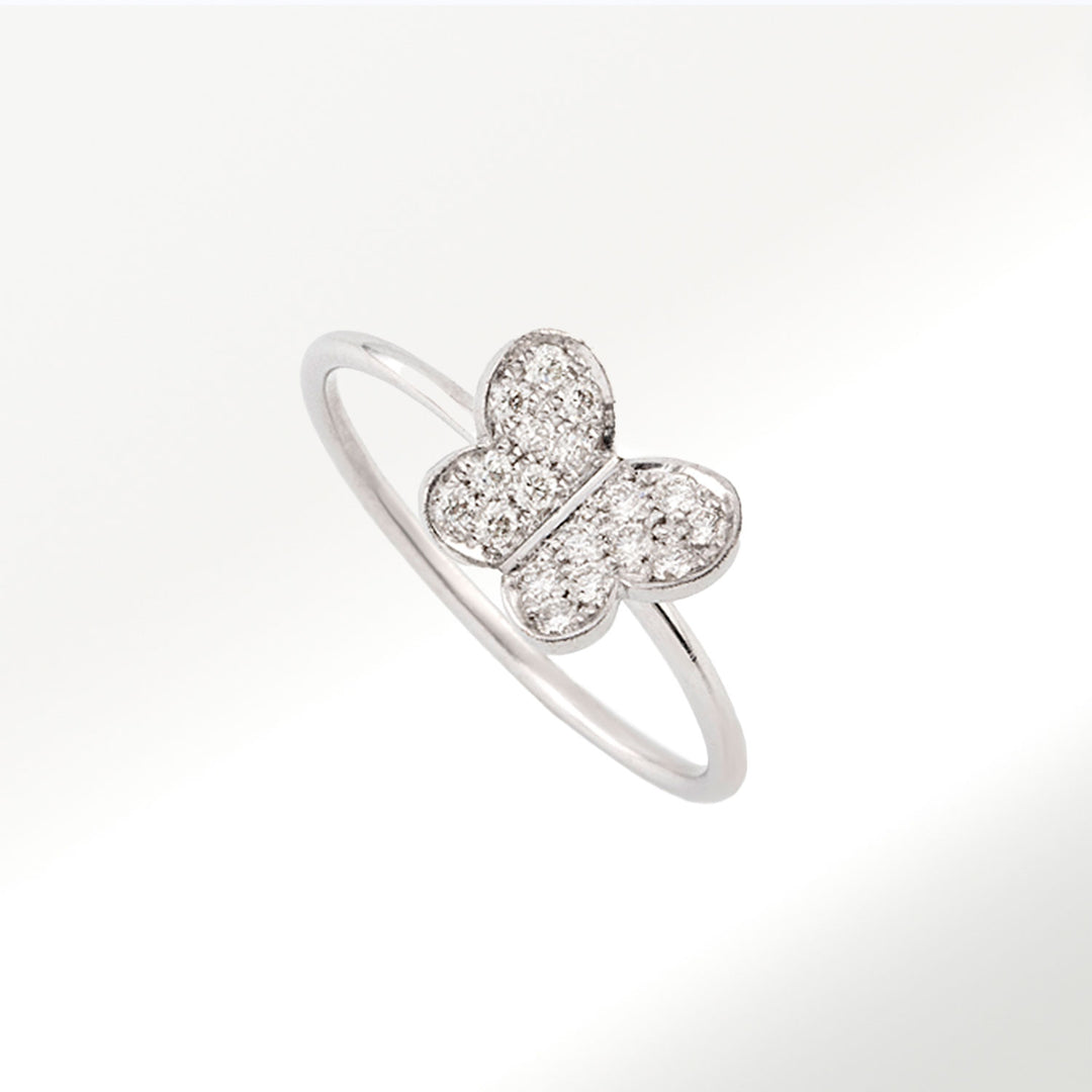 Anillo mariposa mediana de oro blanco de 18 quilates con diamantes blancos naturales